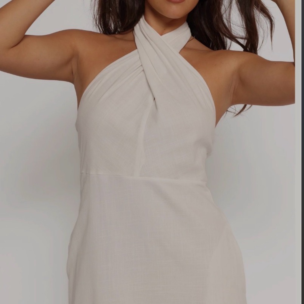 Cross-Neck Halter Cream Women's Dress